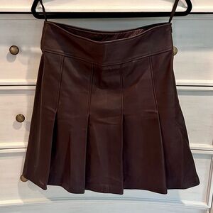 Burberry Brown Leather Pleated Skirt, 8